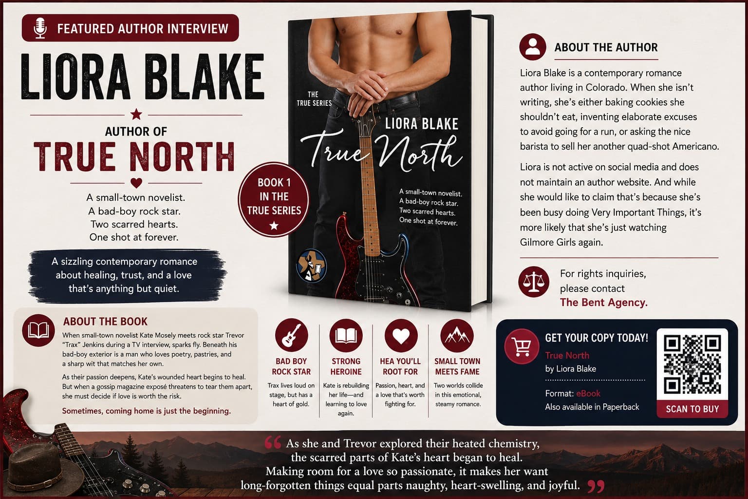 Featured author interview banner for Liora Blake and her novel True North